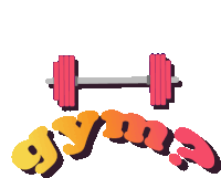 an illustration of a dumbbell and the word gym on a white background