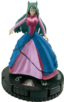 a figurine of a woman in a blue and pink dress with the word thorn on it