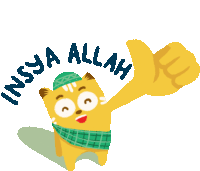 a cartoon cat is giving a thumbs up with the words insya allah around it