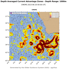 a map showing the depth average current advantage zones