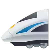 a cartoon drawing of a bullet train with a blue and yellow stripe on the side