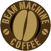 the bean machine coffee logo has a coffee bean in the center