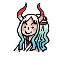 a cartoon drawing of a woman with horns and a smile on her face .