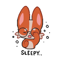 a cartoon of a dog wearing glasses with the words sleepy below it