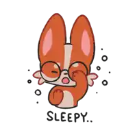 a cartoon of a dog wearing glasses with the words sleepy below it