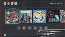 a screenshot of a nintendo switch showing splatoon 2 fortnite and fallout vault boy