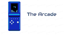 a blue arcade game with the words " the arcade " on the bottom