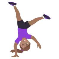 a girl in a purple shirt is doing a handstand on a white background