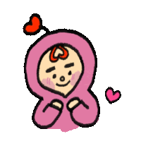 a cartoon drawing of a baby wearing a pink outfit with hearts on its head