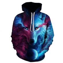 a colorful hoodie with a wolf on it .