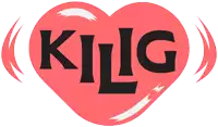 a red heart with the word killg written on it