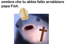 a picture of a dolphin with a cross and a bishop 's hat