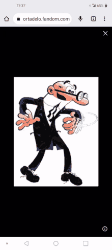 a cartoon of a man in a suit and tie with glasses is on a phone screen