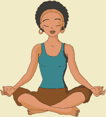 a cartoon drawing of a woman in a lotus position with her eyes closed