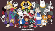 a bunch of undertale characters are standing next to each other on a brown background .