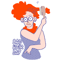 a cartoon drawing of a woman with red hair and the words bad hair day