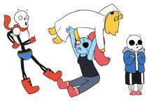 a group of cartoon characters including papyrus and sans are playing