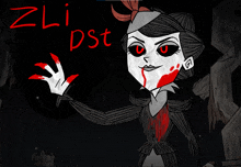 a cartoon drawing of a woman with blood on her face and the words " zli dst " below her