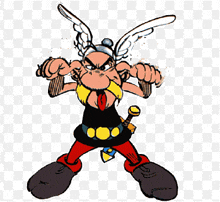 a cartoon character with wings is holding a sword and a shield