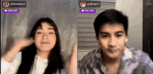 a man and a woman are having a video call with a purple icon that says pbbseham