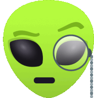 a green alien with a magnifying glass attached to it 's eye