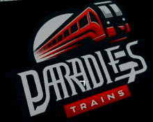 a logo for paradies trains has a red train on it