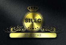 a gold emblem that says silec five star on a black background