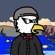 a cartoon eagle wearing a helmet and sunglasses