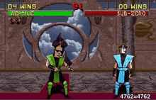 a video game is being played between reptile and sub-zero .