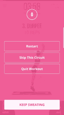 a screenshot of a workout app shows a woman doing a burpee