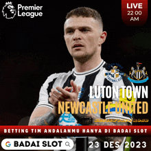 a poster for the premier league showing a player from luton town