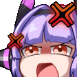 a cartoon girl with purple hair and horns is angry and has a red star on her head .