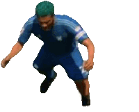 a man with green hair is wearing a blue adidas shirt and shorts