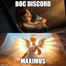 a cartoon of a girl and an angel with the words boc discord and maximus below them