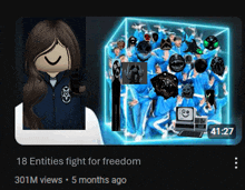 a screenshot of a video with 18 entities fight for freedom