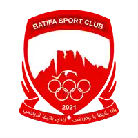 a red emblem for batifa sport club with a mountain in the background