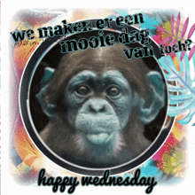 a picture of a chimpanzee with the words happy wednesday on it