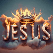 the word jesus is surrounded by flames and smoke