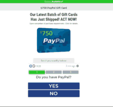 a paypal gift card is being offered for $ 750