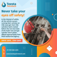 an advertisement for teesta petrotech shows a person holding a red cylinder