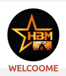 a logo for hbm welcomes people to a party