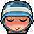 a pixel art illustration of a person wearing a helmet with their eyes closed and red cheeks .