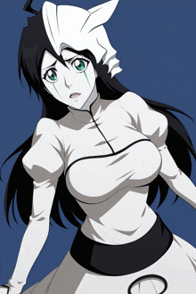 a drawing of a girl with black hair and white clothes