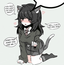 a drawing of a girl with cat ears and a speech bubble that says you said you liked cat girls right