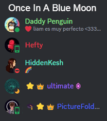 once in a blue moon is written on the top of a screen