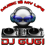 a logo for dj gugu shows an alien wearing headphones