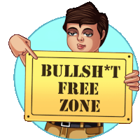 a man holding a sign that says " bullshit free zone "