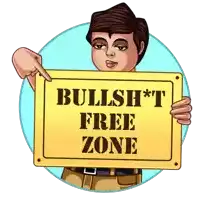 a man holding a sign that says " bullshit free zone "