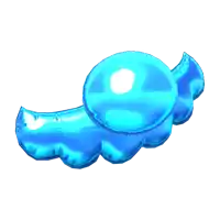 a blue balloon shaped like a cloud with wings