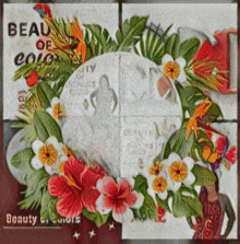 a painting of flowers and leaves with the words " beau of color "